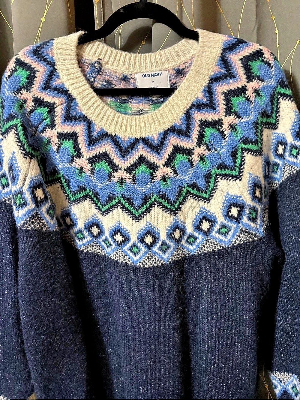 Old Navy Geometric Crewneck in Blue & White Size 3X Like New